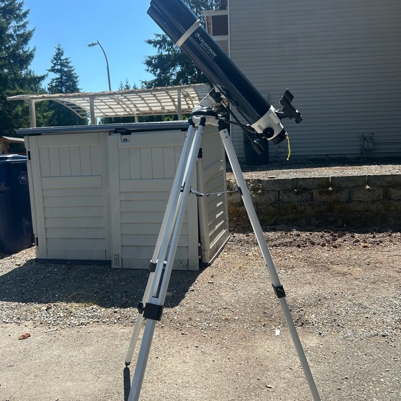 Blue Black and Silver Telescope with Tripod